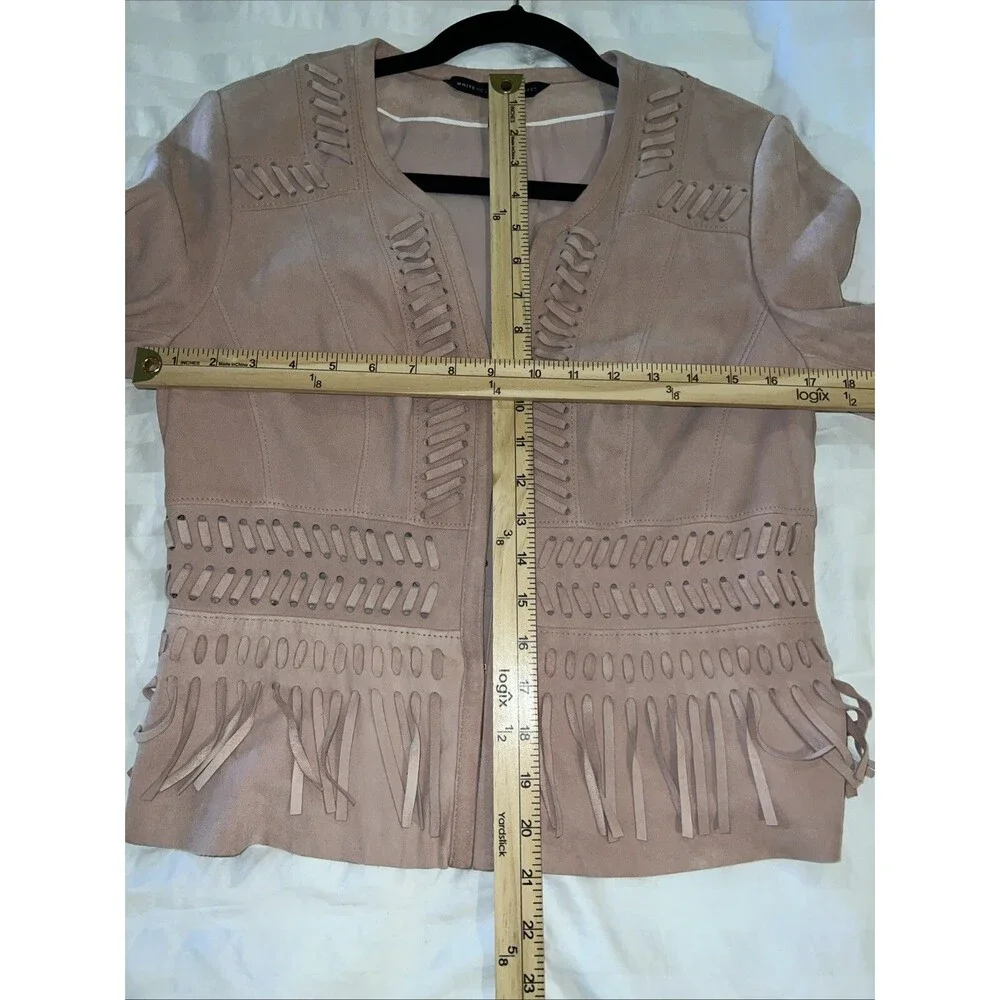 WHITE HOUSE BLACK MARKET Women Fringe Leather Suede Jacket Small Light Pink Boho - Picture 11 of 16
